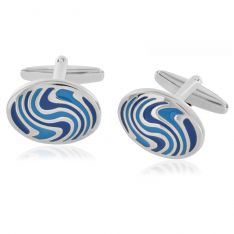 Blue and Silver Swirl Cuff links